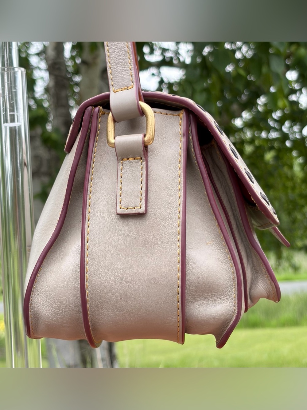 Dooney & Bourke Binocular Florentine Leather Bone Off-White Crossbody - Picture 14 of 17